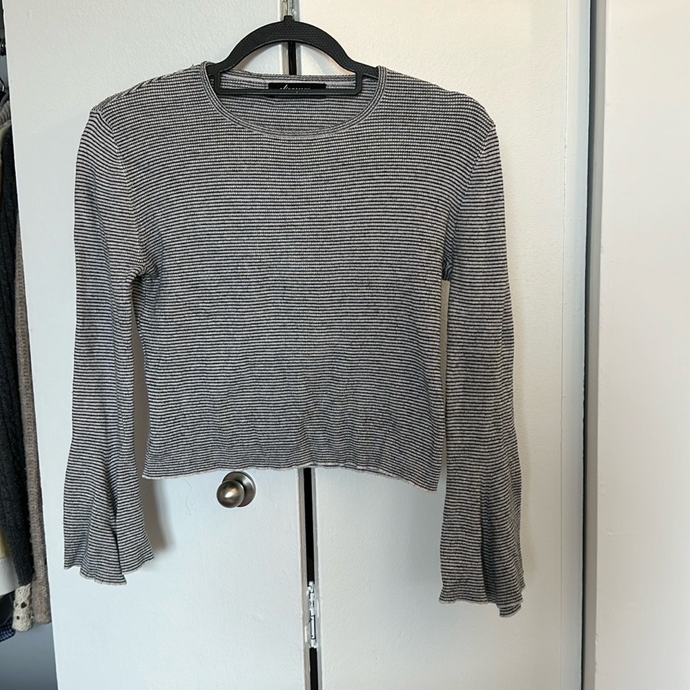 Cropped striped bell sleeve sweater